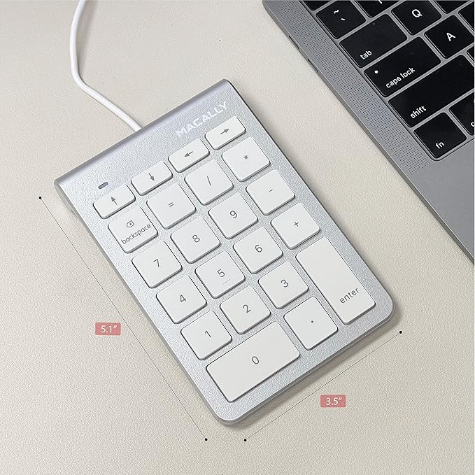 USB C Wired Number Pad for Mac - 10 Key USB Keypad, Type C Numeric pad, Number Keypad for Keyboard and Number Pad for Laptop, MacBook Pro/Air, iMac, and PC - 5ft Cable Numpad - Silver Keypads