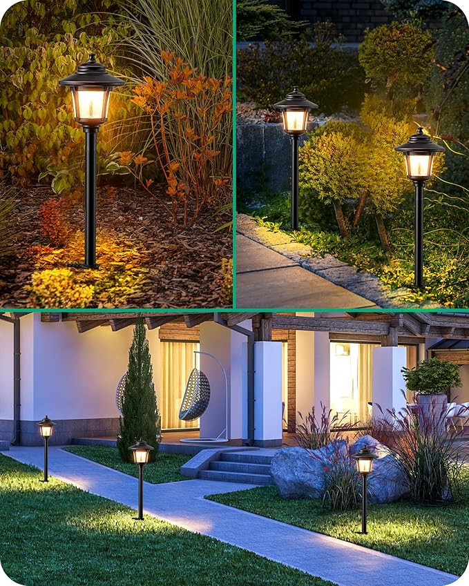 EDISHINE Low Voltage Landscape Lighting, 12V 3W 120LM 3000K Seed Glass Outdoor Landscape Path Lights with Connectors, ORB Waterproof Electric LED Pathway Light Wired for Walkway Garden Yard, 4 Pack