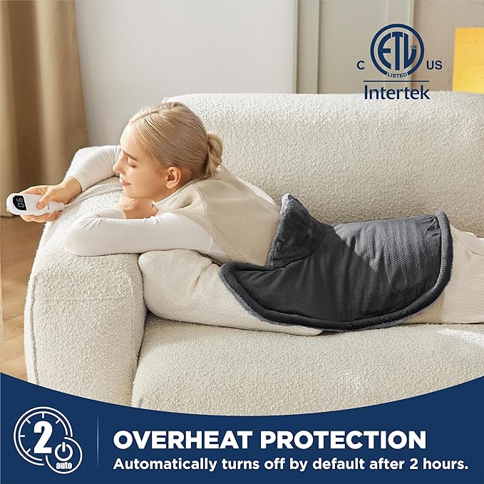 Bedsure Heating Pad for Neck and Shoulders - Birthday Gifts for Women Men Mom Mens, FSA Eligible Items, Heated Pad 2.2lbs, Large Heated Wrap, 24" x 22", Grey