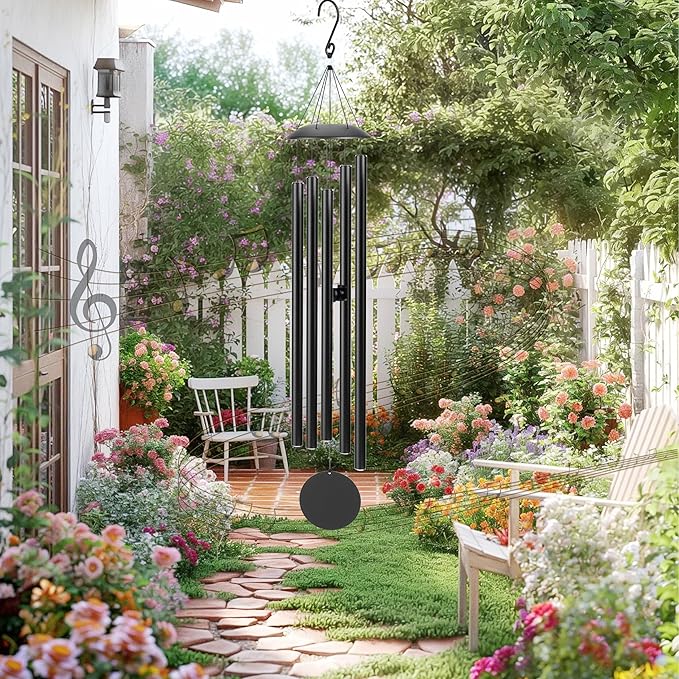 65" Extra Large Wind Chimes with Deep Tone Sound, Coolest Metal Windchimes Outdoors with Pine Wood Striker, Unique Gift for Mom, Garden Decoration(Black)