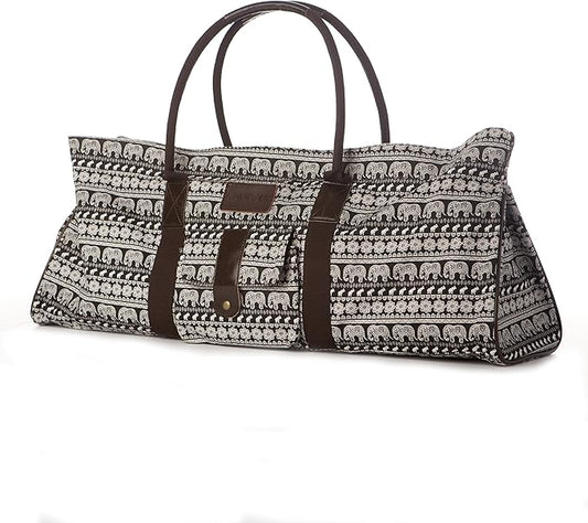Kindfolk Yoga Mat Tote Bag Carrier Patterned Canvas with Pocket and Zipper