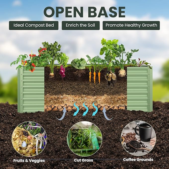 Galvanized Raised Garden Bed Box Outdoor 17" Tall Raised Garden Beds Outdoor Garden Planter Outdoor Garden Boxes Outdoor Raised Metal Raised Garden Beds for Vegetables 96"X48"X17", Mint Green