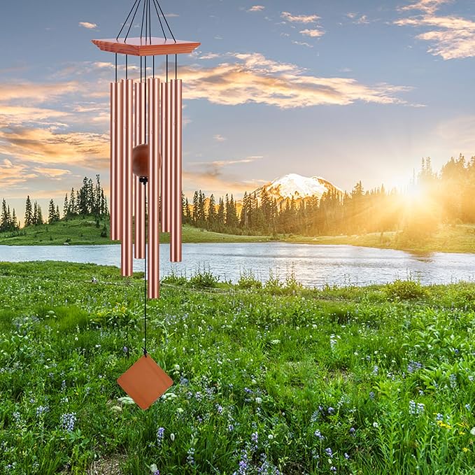 39" Large Wooden Wind Chimes for Outside,High-pitched Wind Chimes Outdoor with 6 Heavy Tubes for Patio,Garden Hanging Décor, Sympathy Gifts, Rose Golden