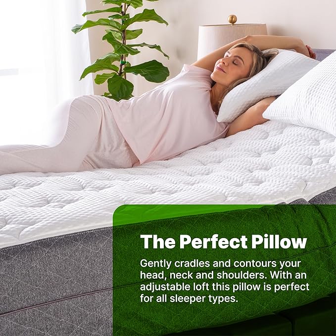 GhostBed Shredded Memory Foam Pillow with Adjustable Gel Memory Foam and Cooling Breathable Cover - King Size Shredded Memory Foam Pillows CertiPUR-US Certified 1-Pack