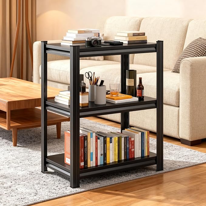31.5-Inch 3-Tier Metal Bookshelf - Adjustable Industrial Bookcase for Living Room, Office & Bedroom,31.5" Hx27.6 Wx13.8 D