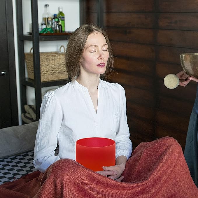 TOPFUND 7 inch Red C Note Crystal Singing Bowl Root Chakra Meditation Sound Healing