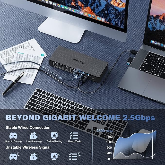 WAVLINK 18-in-1 Quad Monitor USB C Docking Station with 4 HDMI, 4 Displayport, Compatible for Mac Windows Thunderbolt 4/3, 180W Power, 2.5G Ethernet, USB3.0, SD/TF, Audio/Mic (Quad Monitor Display)