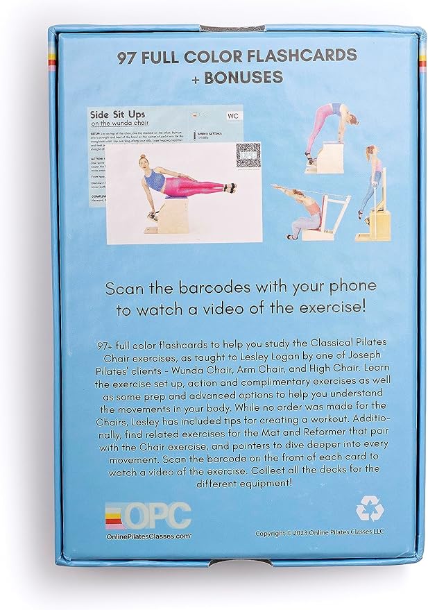 OnlinePilatesClasses Pilates Chair Deck with Video Tutorials, Fitness Flash Cards with 97 All-Levels Cards Set for Home Gym Exercise, Chair Not Included