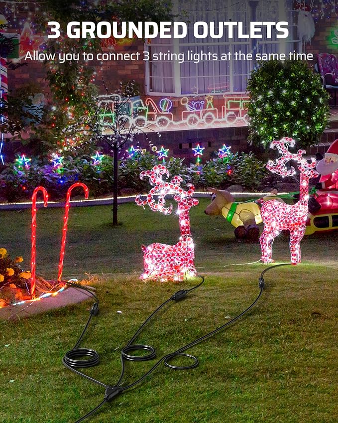 DEWENWILS Outdoor Extension Cord 1 to 3 Splitter for Outdoor String Lights, 3 Prong Outlets Plugs, Max 13ft End to End (25 FT Total),16/3C SJTW Weatherproof Wire for Holiday Decorations, ETL