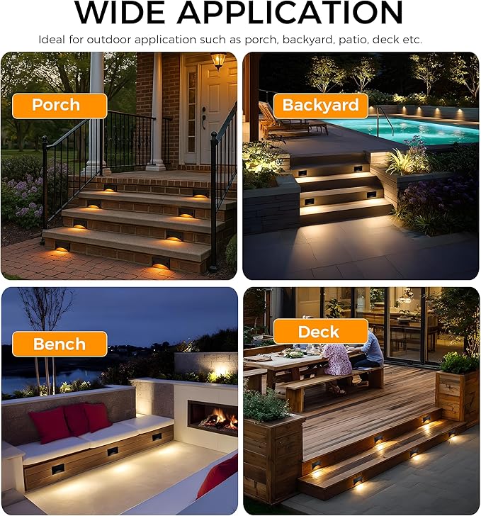 [6 Pack] Cloudy Bay Low Voltage LED Step Lights Outdoor, Surface Mount/J-Box Mount 2200K/2700K/3000K/4000K/5000K Selectable,12V-24V 3W Landscape Stair Lights,Aluminum,Metal Black