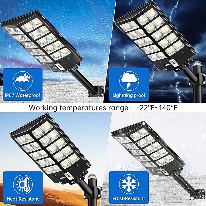 JAYNLT Y-5200W Solar Street Lights Outdoor,520000LM 6500K Commercial Parking Lot Lights Dusk to Dawn, Waterproof Solar Security Flood Lamps with Motion Sensor and Remote for Yard, Garage, Driveway