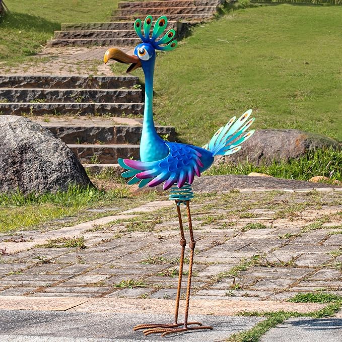 Natelf Large Peacock Statue Outdoor Metal Bird Decor Standing Metal Peacock, Garden Outdoor Sculpture for Yard Patio, Porch, Home for Women, Mom, Grandma