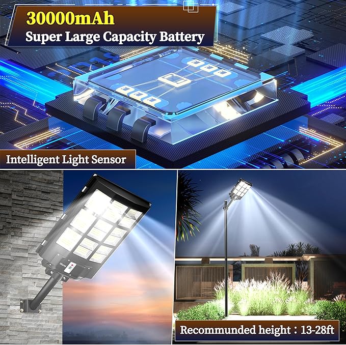 Ofuray Of-3600W Solar Street Light Outdoor, 360000LM Solar Street Light Parking Lot Lights Commercial Dusk to Dawn, 6500k IP67 Waterproof Led with Remote Control Motion for Street,Court,Tree 2Pcs