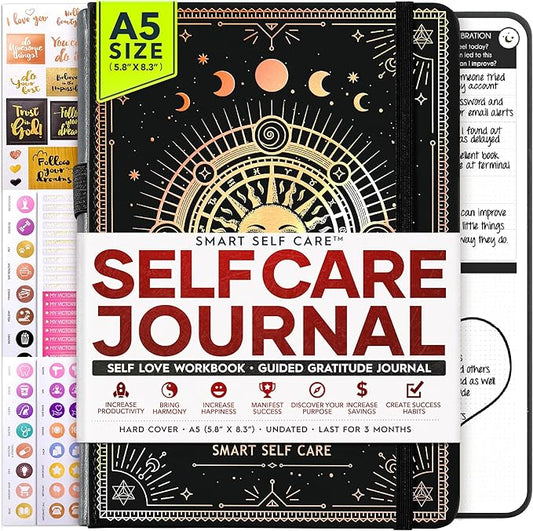 Self Care Journal - 5 Minute Mental Health & Manifestation Journal | 90-Day Undated Daily Planner for Positivity, Affirmations & Gratitude | Guided Mindfulness, Reflection | Vision Board + Stickers