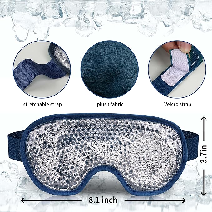 Cooling Eye Mask with Gel Bead, Reusable Cold Compress Ice Pack Sleeping Eye Cooling Pads for After Eyelid Surgery, Puffiness, Puffy Eyes, Headache, Migraine Relief(Navy Blue)