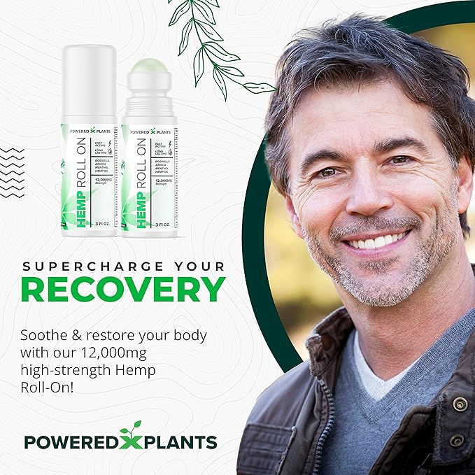 Hemp Oil Roll On - Menthol Rub with Boswellia & Arnica - 12,000mg Extra Strength Oil for Muscle Discomfort by Powered X Plants - Pack of 2, 3 fl.oz.