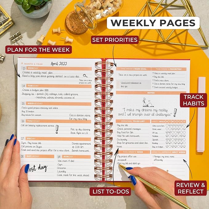 Clever Fox Planner 2nd Edition Spiral – Colorful Weekly & Monthly Goal Planner, Time Management & Productivity Organizer, Undated (Red)