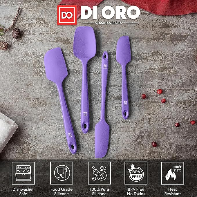 DI ORO Silicone Spatula Set - Rubber Kitchen Spatulas for Baking, Cooking, & Mixing - 600°F Heat-Resistant & BPA Free Silicone Scraper Spatulas for Nonstick Cookware - Dishwasher Safe (4pc, Lavender)