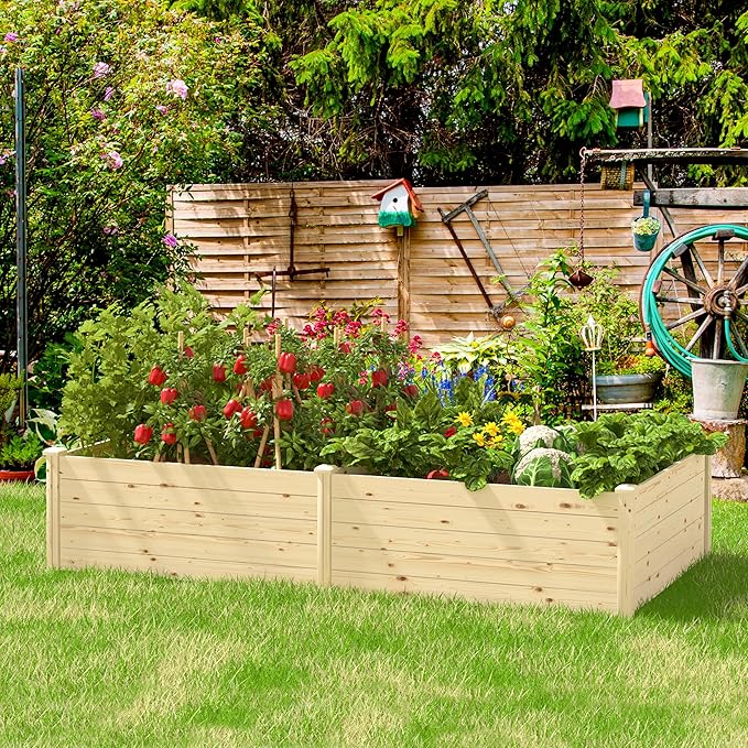 8x4x1.5 FT Wood Raised Garden Beds Outdoor, Elevated Planter Raised Bed with Open Base for Vegetables, Flowers, Herbs, Ideal for Outdoor Gardening, Backyard, Patio, Natural