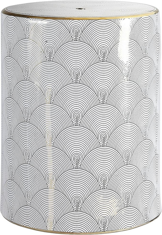 JONATHAN Y TBL1001A Fish Scale 17" Modern Ceramic Indoor/Outdoor Garden Stool, Coastal, Contemporary, Transitional, Side Table, Plant Stand, Spill-Proof, Living Room, Garden Room, Patio, White/Gold