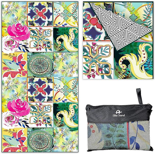 Quick Dry Towel Extra Large Waffle 78x35 Inch - Microfiber Beach Towel - Perfect for Beach, Travel, Swimming, Pool, Yoga, Hiking, Camping - Lightweight, Fast Drying, Compact for Adults (Blossom)