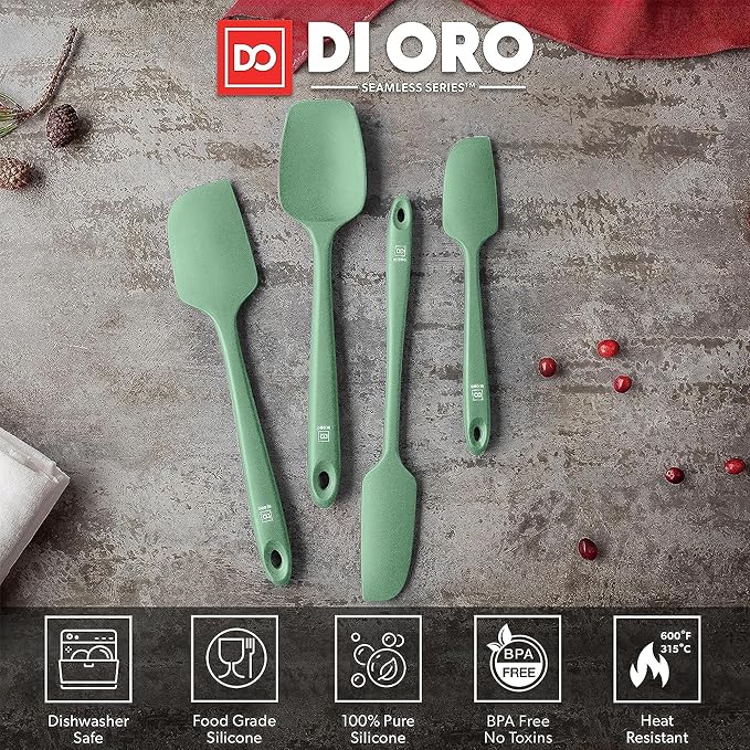 DI ORO Silicone Spatula Set - Rubber Kitchen Spatulas for Baking, Cooking, & Mixing - 600°F Heat-Resistant & BPA Free Silicone Scraper Spatulas for Nonstick Cookware - Dishwasher Safe (4pc, Sage)