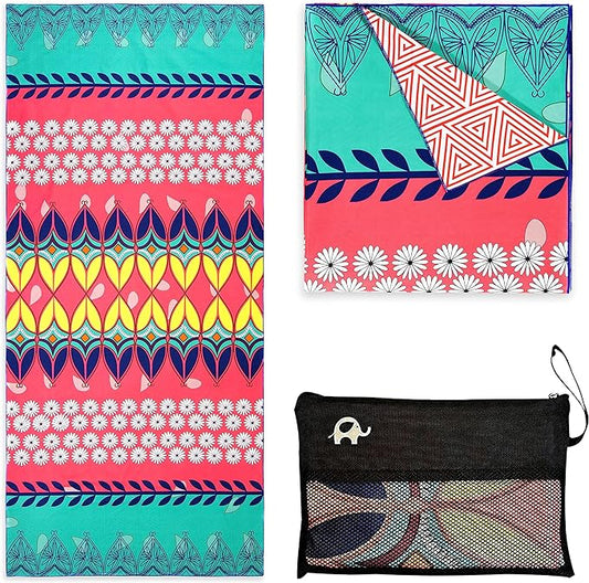 Quick Dry Towel Extra Large 78x35 Inch - Microfiber Beach Towel - Perfect for Beach, Travel, Swimming, Pool, Yoga, Hiking, Camping - Lightweight, Fast Drying, Compact for Adults (Bohemian)