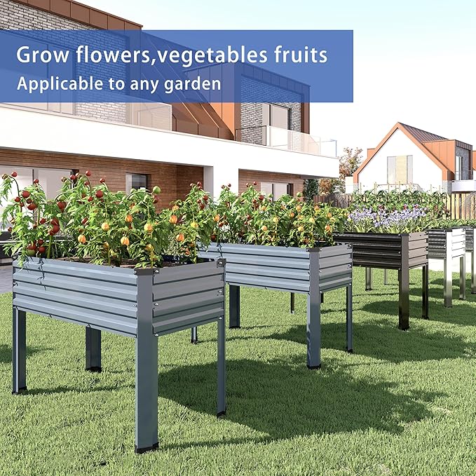 Galvanized Raised Garden Bed with Legs,2PCS 48×18×30in Elevated Planter Box for Backyard,Outdoor Garden, Patio, Balcony, 300lb Capacity,Sliver