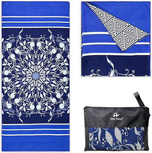 Quick Dry Towel Extra Large 78x35 Inch - Microfiber Beach Towel - Perfect for Beach, Travel, Swimming, Pool, Yoga, Hiking, Camping - Lightweight, Fast Drying, Compact for Adults (Blue Flower)