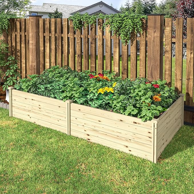 8x4x1.5 FT Wood Raised Garden Beds Outdoor, Elevated Planter Raised Bed with Open Base for Vegetables, Flowers, Herbs, Ideal for Outdoor Gardening, Backyard, Patio, Natural