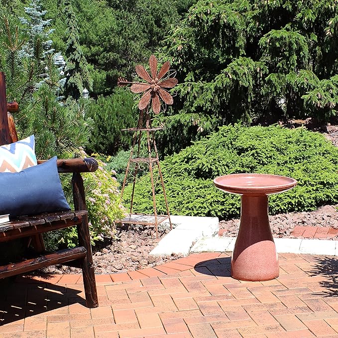 Sunnydaze 21" H Ceramic Bird Bath for Outside - Hand-Painted Outdoor Bird Bath Bowl, UV/Frost-Resistant Finish - Lava - Classic Pedestal