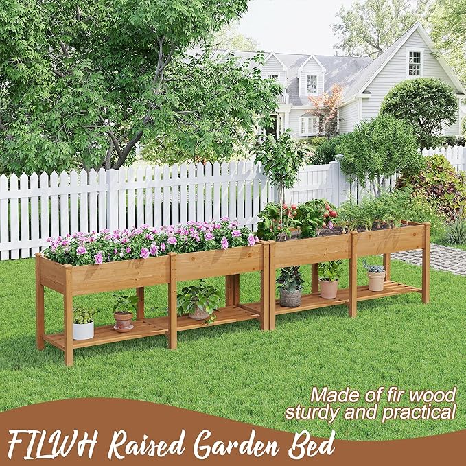 FILWH Raised Garden Bed with Legs Elevated Wooden Planter Box Stand Large Planter Stand Box for Fruits Vegetables Flowers with Divider with Bag- 72 * 24 * 30.5IN（Brown）