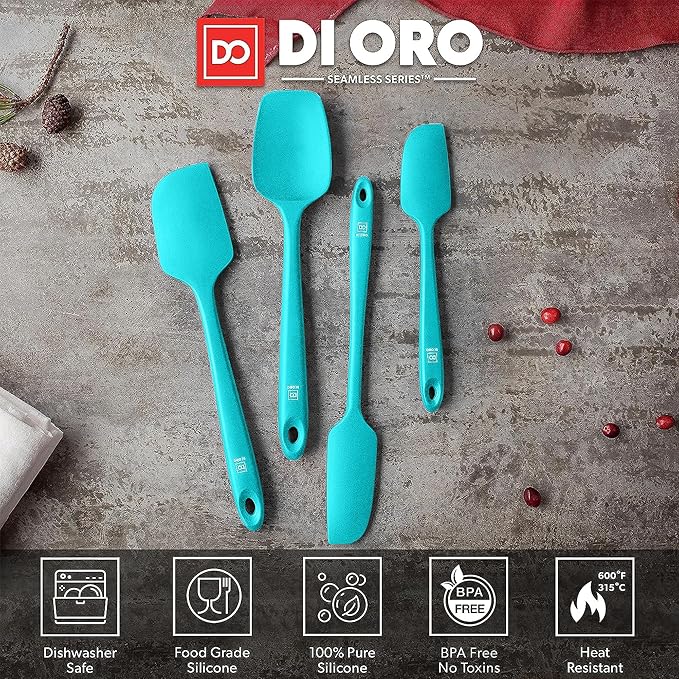 DI ORO Silicone Spatula Set - Rubber Kitchen Spatulas for Baking, Cooking, & Mixing - 600°F Heat-Resistant & BPA Free Silicone Scraper Spatulas for Nonstick Cookware - Dishwasher Safe (4pc, Teal)