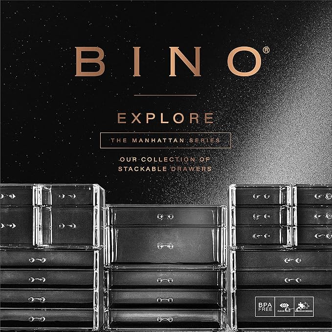 BINO | 3 Drawer Makeup Organizer | Amsterdam Avenue | THE MANHATTAN SERIES | Makeup Drawer Storage | Cosmetic Organizer | Plastic Vanity | Organizer Clear Makeup Organizers And Storage Cases | Acrylic