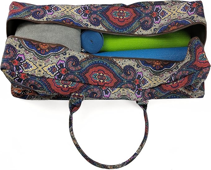 Kindfolk Yoga Mat XL Duffel Bag Extra Large Patterned Canvas with Pocket and Zipper