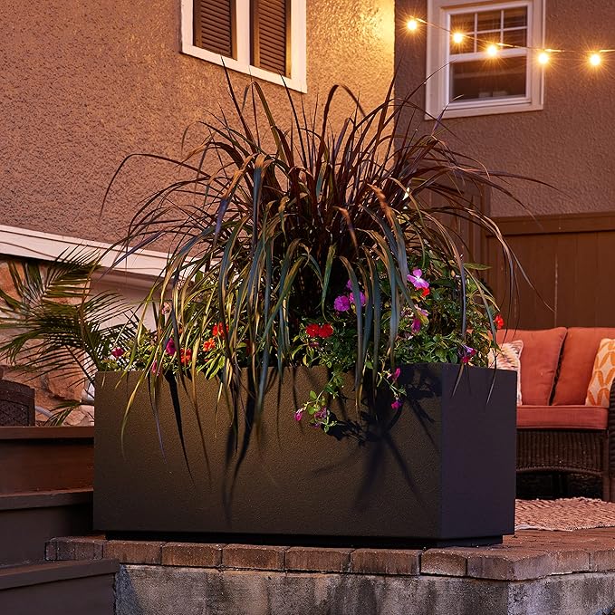 PolyStone Milan Tall Modern Outdoor/Indoor Rectangular Trough Planter, 46" L X 17" W X 19" H, Lightweight, Heavy Duty, Weather Resistant, Polymer Finish, Commercial and Residential (Black)