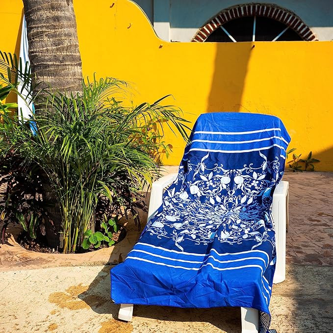 Quick Dry Towel Extra Large 78x35 Inch - Microfiber Beach Towel - Perfect for Beach, Travel, Swimming, Pool, Yoga, Hiking, Camping - Lightweight, Fast Drying, Compact for Adults (Blue Flower)